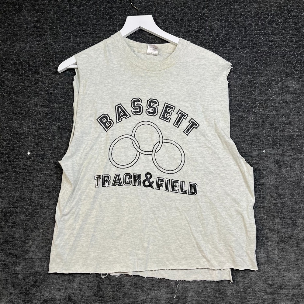 Vintage Fruit of the Loom Bassett Sleeveless T-Shirt Men's Gray USA Made - Large